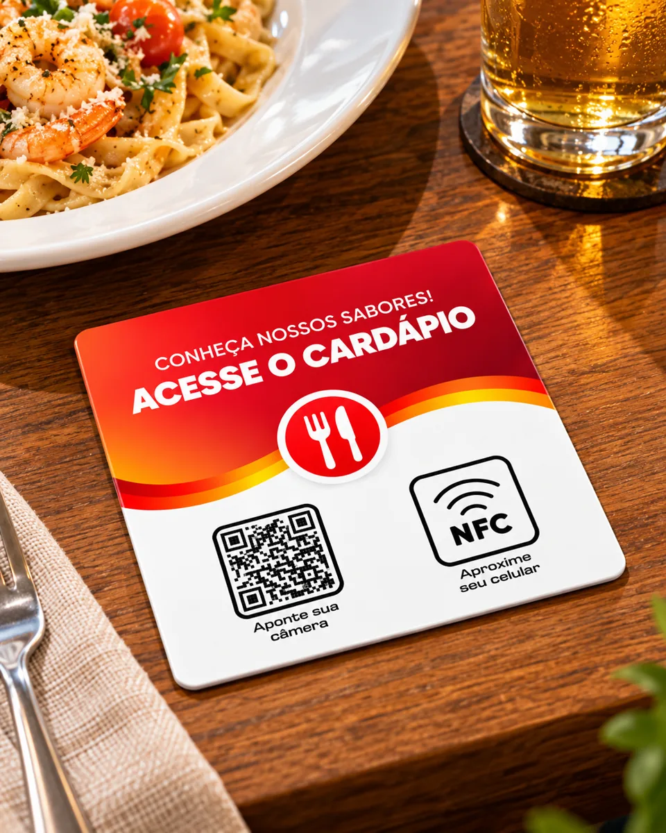 Simulação de plaquinha de cardápio numa mesa